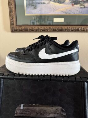 Nike Women's Black Leather Platform Sneakers with White Swoosh